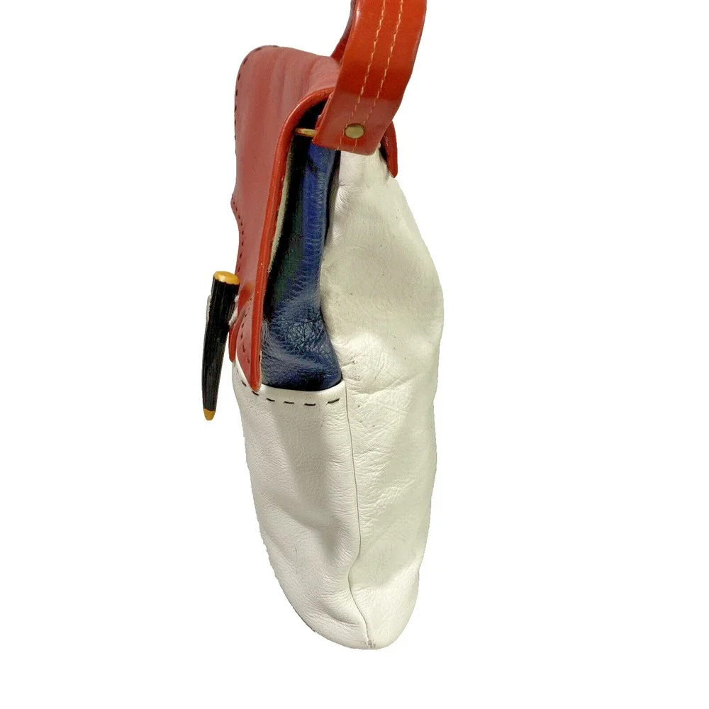 Vintage GUILD Red White & Blue Leather Purse Shoulder Bag 70s Top Stitch Fashion
